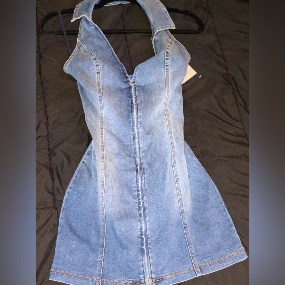 Urban Outfitters Denim Zip-up Halter Dress